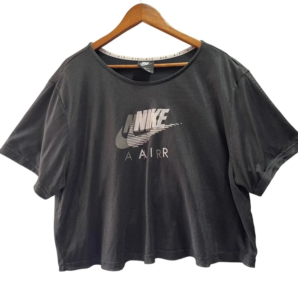 Nike‎ Air Mesh Crop Top Womens 3X Black Graphic Short Sleeve Athleisure Gorpcore